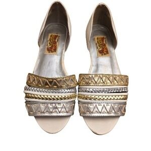 Vintage Red Camel White Gold Silver Strappy Embellished Sandals 80s sz 5 Rare